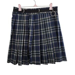 Current Mood Dolls Kill Medium Pleated Skirt Green Blue Zip Closure Unlined Punk